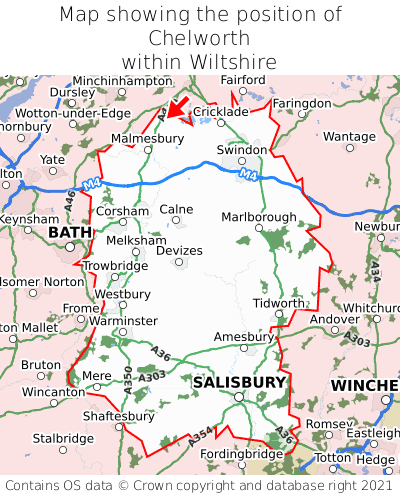 Map showing location of Chelworth within Wiltshire