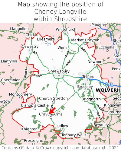 Map showing location of Cheney Longville within Shropshire
