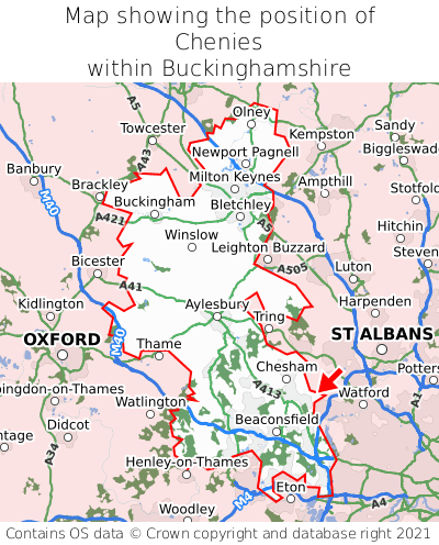 Map showing location of Chenies within Buckinghamshire