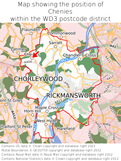 Map showing location of Chenies within WD3