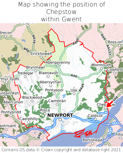 Map showing location of Chepstow within Gwent