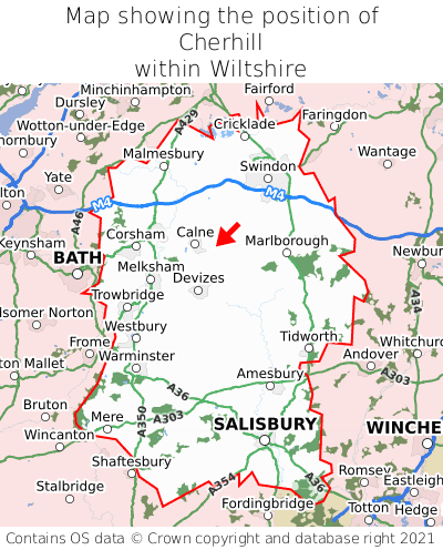 Map showing location of Cherhill within Wiltshire