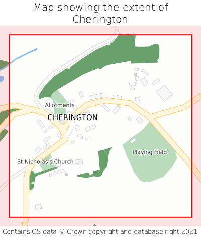Map showing extent of Cherington as bounding box