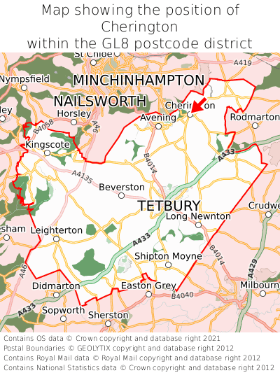 Map showing location of Cherington within GL8