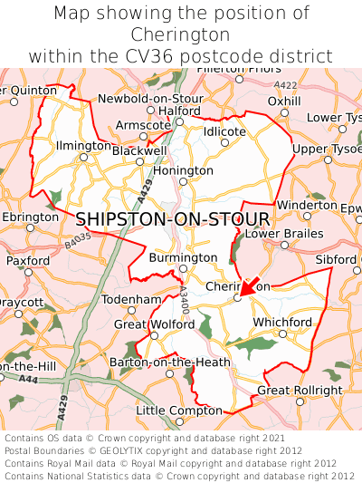 Map showing location of Cherington within CV36