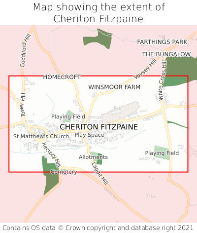 Map showing extent of Cheriton Fitzpaine as bounding box