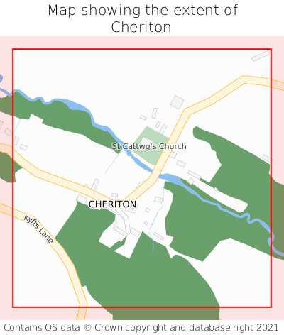 Map showing extent of Cheriton as bounding box