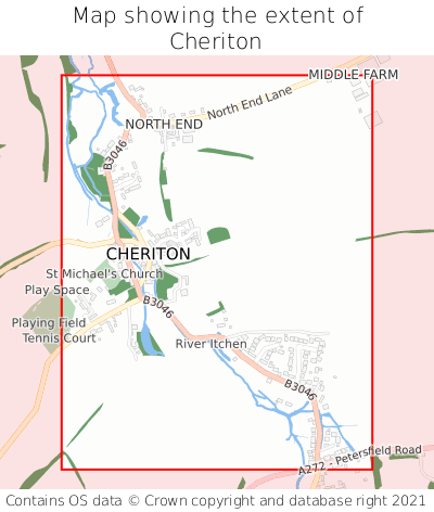 Map showing extent of Cheriton as bounding box