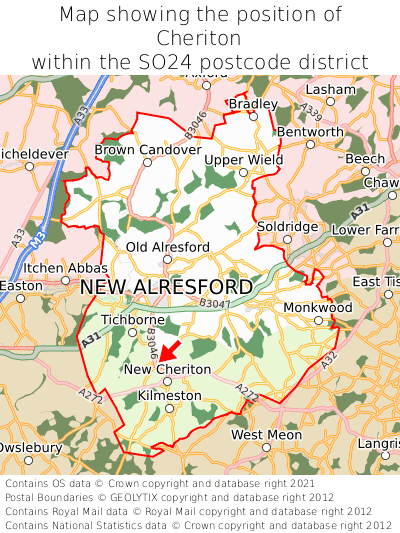 Map showing location of Cheriton within SO24