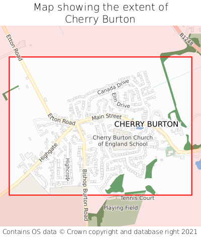 Map showing extent of Cherry Burton as bounding box