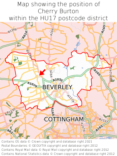 Map showing location of Cherry Burton within HU17