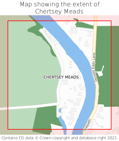 Map showing extent of Chertsey Meads as bounding box