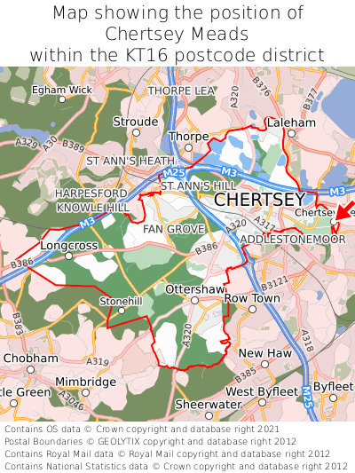 Map showing location of Chertsey Meads within KT16