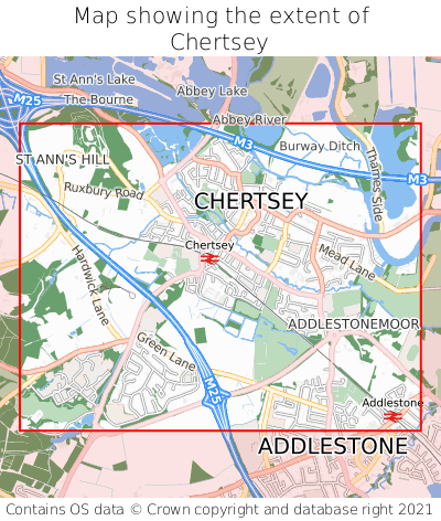 Map showing extent of Chertsey as bounding box