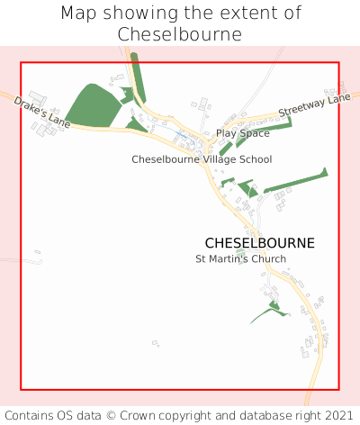 Map showing extent of Cheselbourne as bounding box