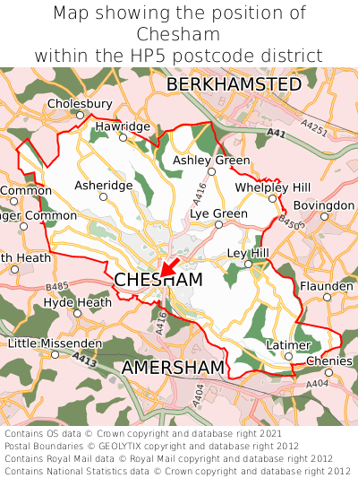 Map showing location of Chesham within HP5