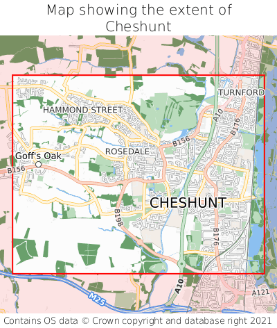 Map showing extent of Cheshunt as bounding box