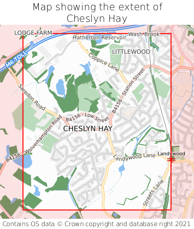 Map showing extent of Cheslyn Hay as bounding box