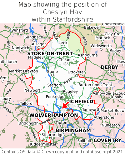 Map showing location of Cheslyn Hay within Staffordshire