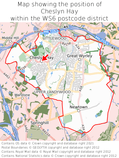 Map showing location of Cheslyn Hay within WS6