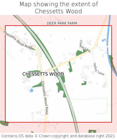Map showing extent of Chessetts Wood as bounding box