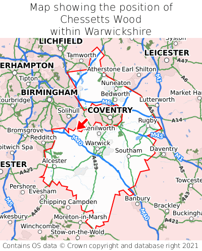 Map showing location of Chessetts Wood within Warwickshire