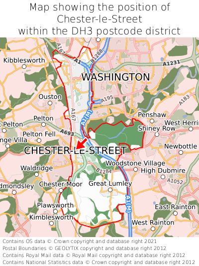 Map showing location of Chester-le-Street within DH3