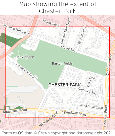 Map showing extent of Chester Park as bounding box