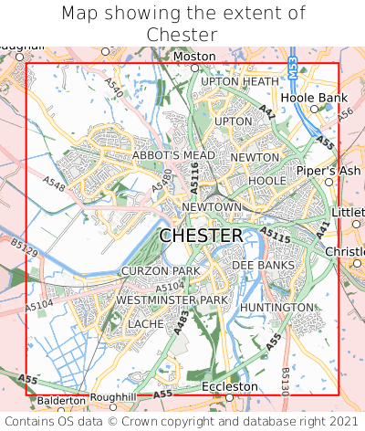 Map showing extent of Chester as bounding box