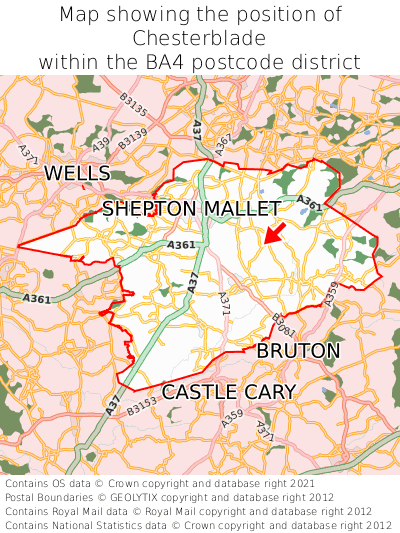 Map showing location of Chesterblade within BA4