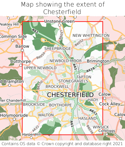 Map showing extent of Chesterfield as bounding box