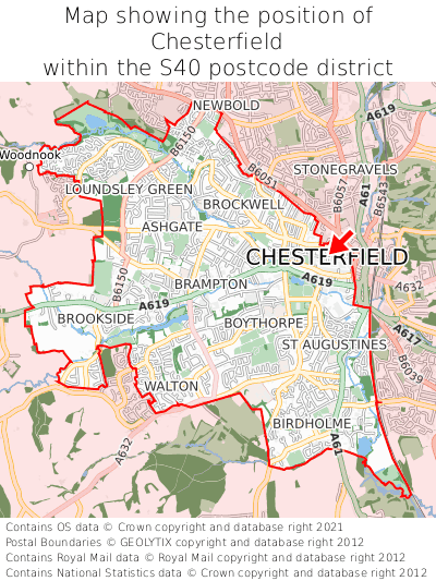 Map showing location of Chesterfield within S40