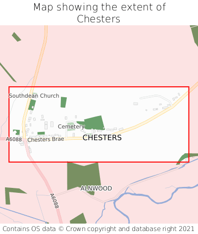 Map showing extent of Chesters as bounding box