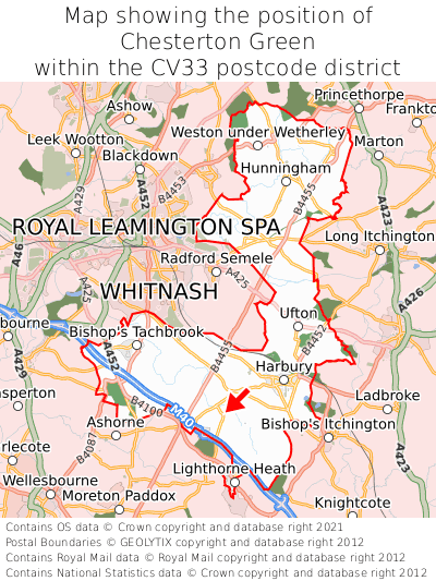 Map showing location of Chesterton Green within CV33