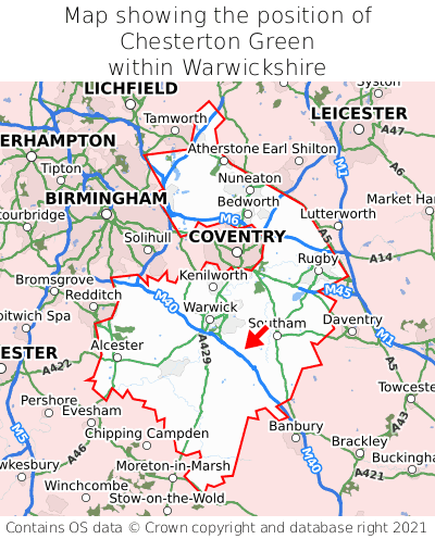 Map showing location of Chesterton Green within Warwickshire