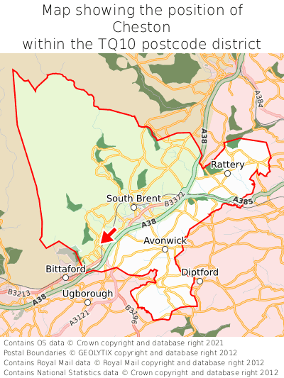 Map showing location of Cheston within TQ10