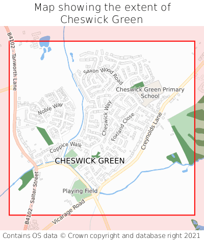 Map showing extent of Cheswick Green as bounding box
