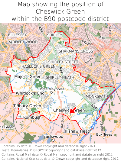Map showing location of Cheswick Green within B90