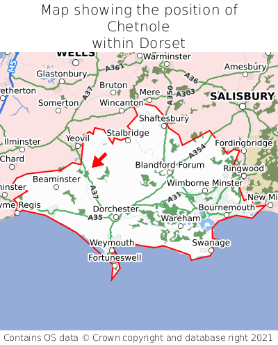 Map showing location of Chetnole within Dorset
