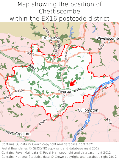 Map showing location of Chettiscombe within EX16