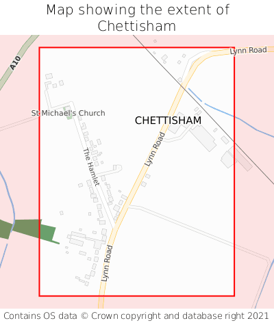 Map showing extent of Chettisham as bounding box