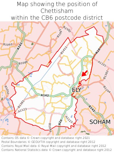 Map showing location of Chettisham within CB6