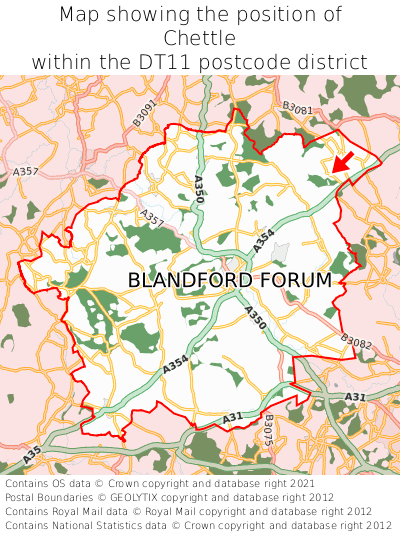 Map showing location of Chettle within DT11