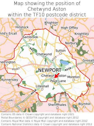 Map showing location of Chetwynd Aston within TF10