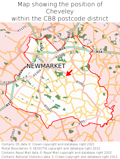 Map showing location of Cheveley within CB8