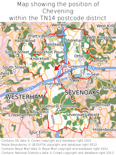 Map showing location of Chevening within TN14