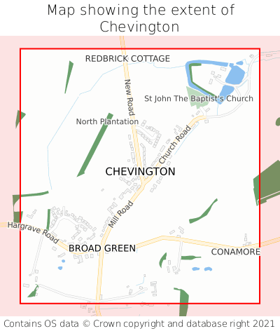 Map showing extent of Chevington as bounding box