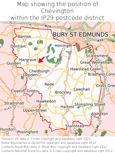 Map showing location of Chevington within IP29