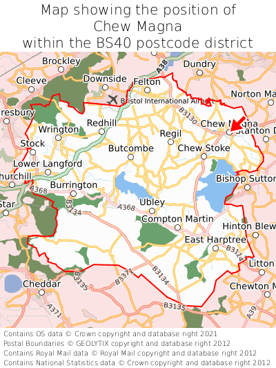 Map showing location of Chew Magna within BS40
