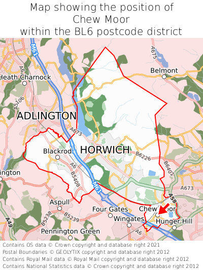 Map showing location of Chew Moor within BL6